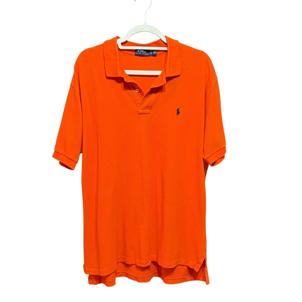 FLAWED Polo Ralph Lauren Mens Orange Short Sleeve Pique Polo Shirt Logo sz XL